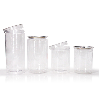 Transparent Pet Plastic Round Jars With Aluminum Alloy Sealed Cap Custom 500ml Plastic Jars of Peanuts or Grains