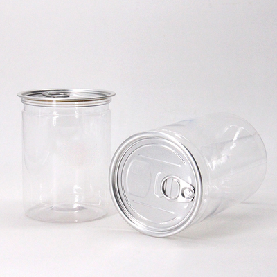 Transparent Pet Plastic Round Jars With Aluminum Alloy Sealed Cap Custom 500ml Plastic Jars of Peanuts or Grains