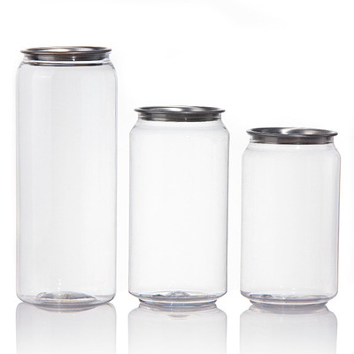 Customized 350ml 450ml 550ml Clear Plastic Cans for Milk Tea Juice With Aluminum Easy Open Lid