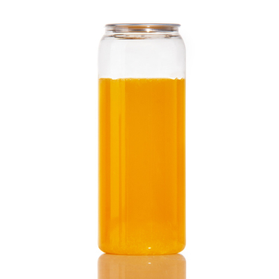 Customized 350ml 450ml 550ml Clear Plastic Cans for Milk Tea Juice With Aluminum Easy Open Lid
