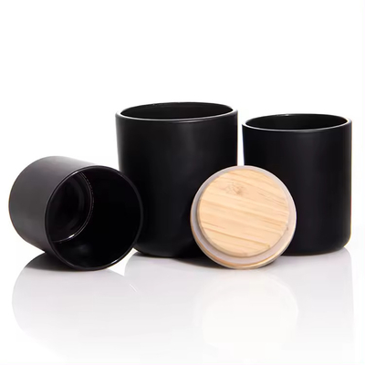 Low MOQ Glass Candle Jar White Black Transparent Color Glass Jar for Candle With Bamboo Cover