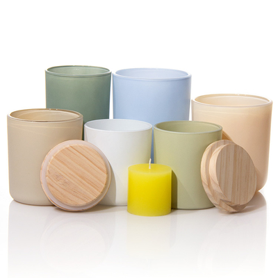 Custom Clean Dishwasher Frosted Safe Spice Packing Containers Wood Lids Empty Glass Candle Jars for Making Candles