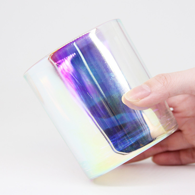 7oz 12oz 14oz Luxury Glass Lid Iridescent Holographic rainbow Candle Jar