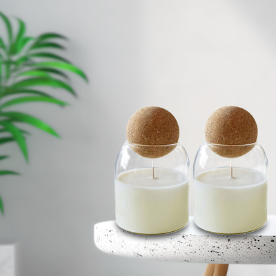 Custom Clear Heat Resistant Empty Candle Vessel 500ml Cork Ball Lid Glass Jar for Candle Making