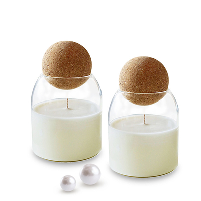 Custom Clear Heat Resistant Empty Candle Vessel 500ml Cork Ball Lid Glass Jar for Candle Making