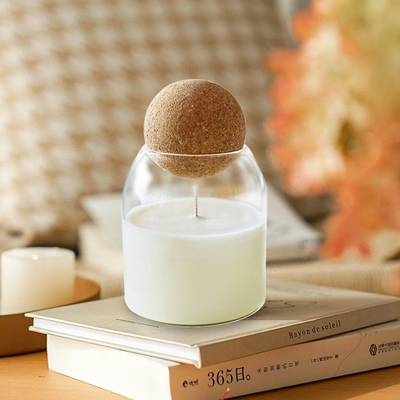 Custom Clear Heat Resistant Empty Candle Vessel 500ml Cork Ball Lid Glass Jar for Candle Making