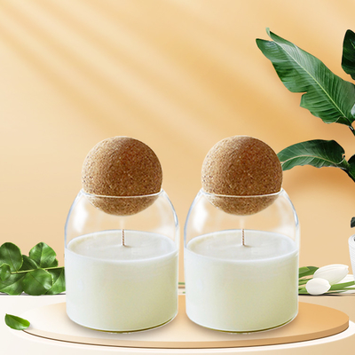 Custom Clear Heat Resistant Empty Candle Vessel 500ml Cork Ball Lid Glass Jar for Candle Making
