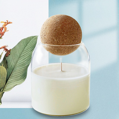 Custom Clear Heat Resistant Empty Candle Vessel 500ml Cork Ball Lid Glass Jar for Candle Making