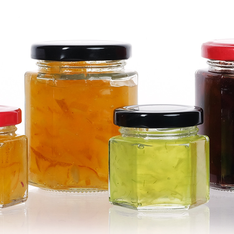 High Quality Customized Hexagon Shape Glass Jar for Honey Jams Food Storage With Lid