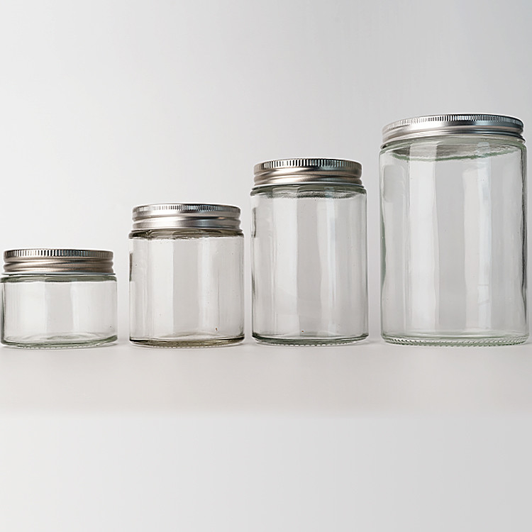 Food Storage 120ml-1000ml Straight Round Clear Glass Honey Jam Spice Jar With Aluminium Lid