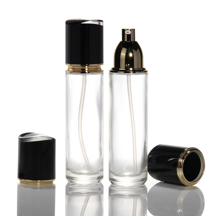 OEM Wholesale Black Empty Cosmetics Glass Face Cream Jar Lotion Pump Bottle Cosmetic Packaging Set