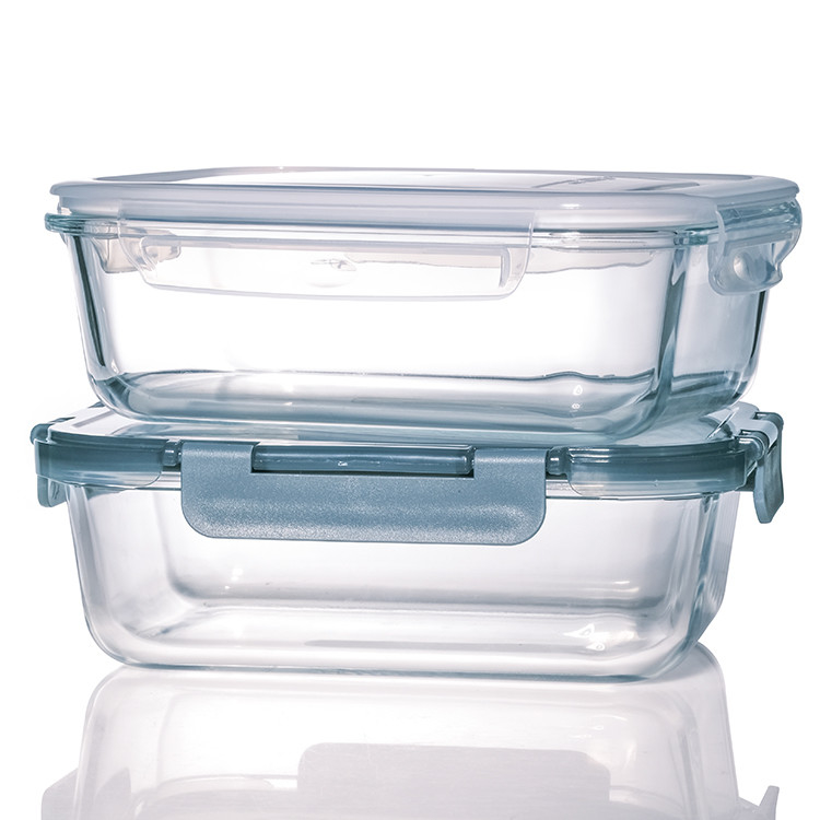 Eco-Friendly Prep Clear Rectangular Glass Bento Lunch Box Glass Food Storage Containers for Meal