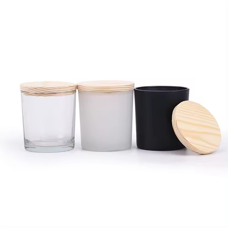 Low MOQ Glass Candle Jar White Black Transparent Color Glass Jar for Candle With Bamboo Cover